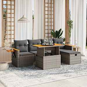 Vrtna sedežna garnitura 6-delna z blazinami siv poli ratan