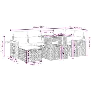 Vrtna sedežna garnitura 7-delna z blazinami črn poli ratan - slika 4