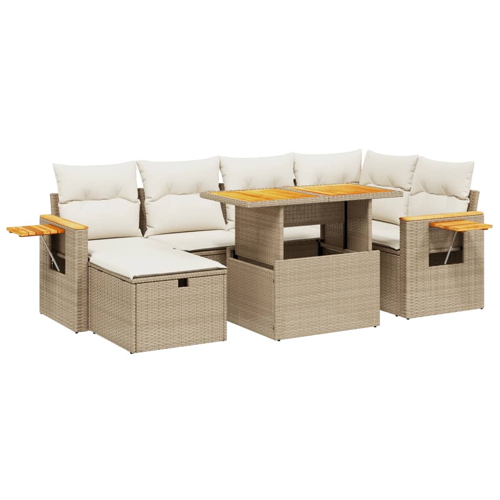Thumbnail - vidaXL 7-tlg. Garten-Sofagarnitur mit Kissen Beige Poly Rattan