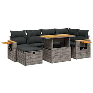 Vrtna sedežna garnitura 7-delna z blazinami siv poli ratan - slika 2