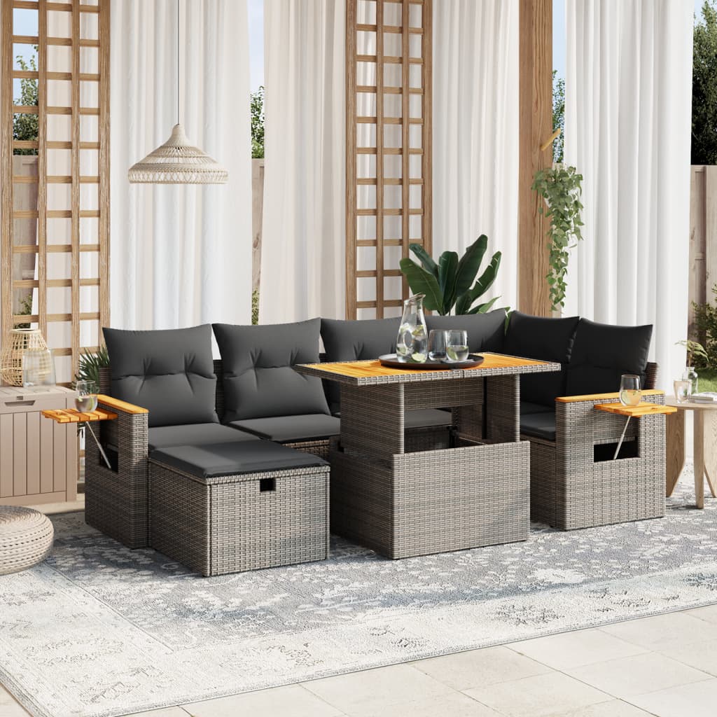 vidaXL 7-tlg. Garten-Sofagarnitur mit Kissen Grau Poly Rattan