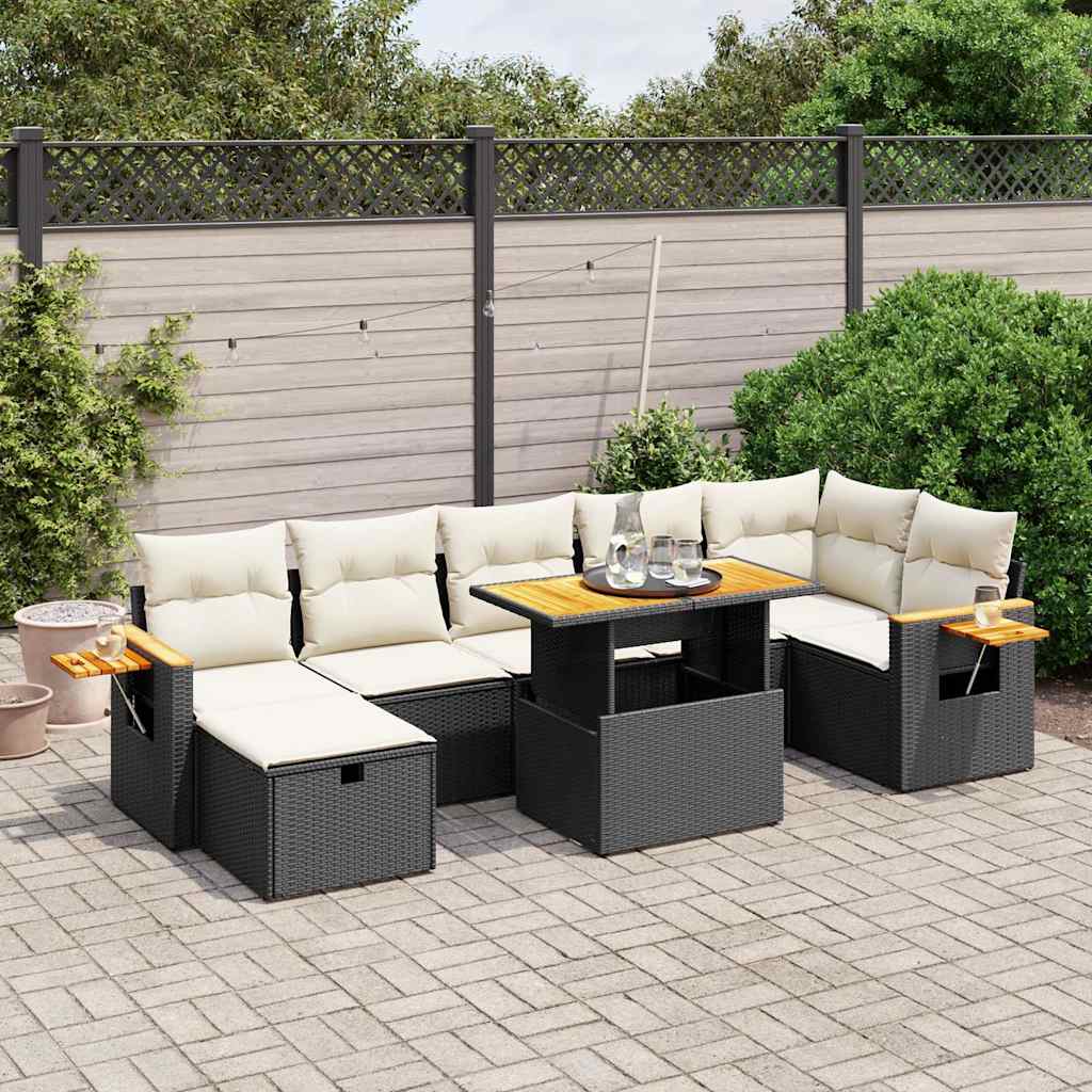 vidaXL 8 pcs conjunto sofás de jardim com almofadões vime PE preto