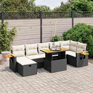 Vrtna sedežna garnitura 8-delna z blazinami črn poli ratan