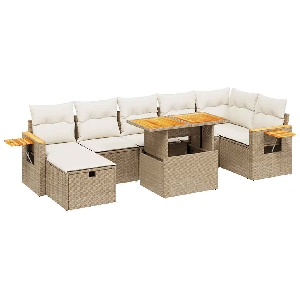 Thumbnail - vidaXL 8-tlg. Garten-Sofagarnitur mit Kissen Beige Poly Rattan