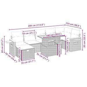 Vrtna sedežna garnitura 8-delna z blazinami bež poli ratan - slika 4