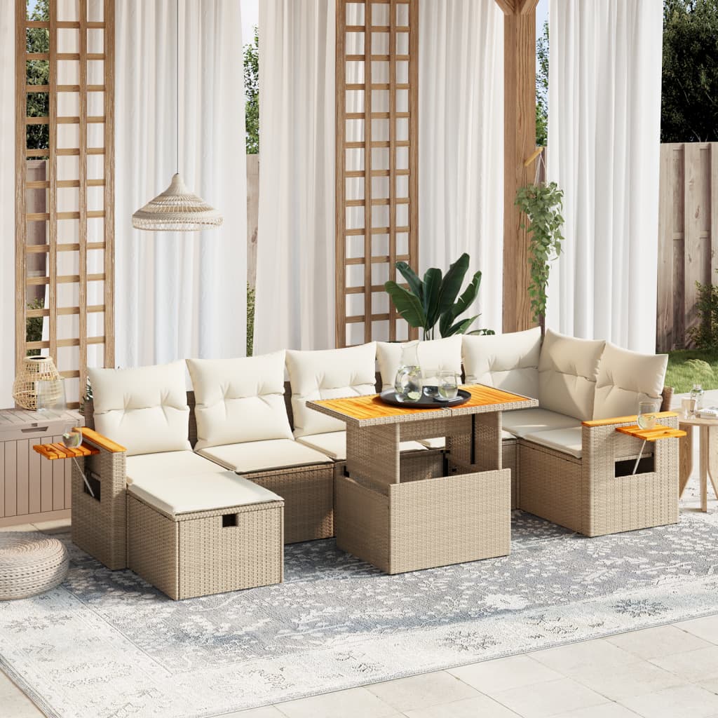 vidaXL 8-tlg. Garten-Sofagarnitur mit Kissen Beige Poly Rattan