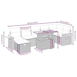 Vrtna sedežna garnitura 8-delna z blazinami bež poli ratan - slika 4
