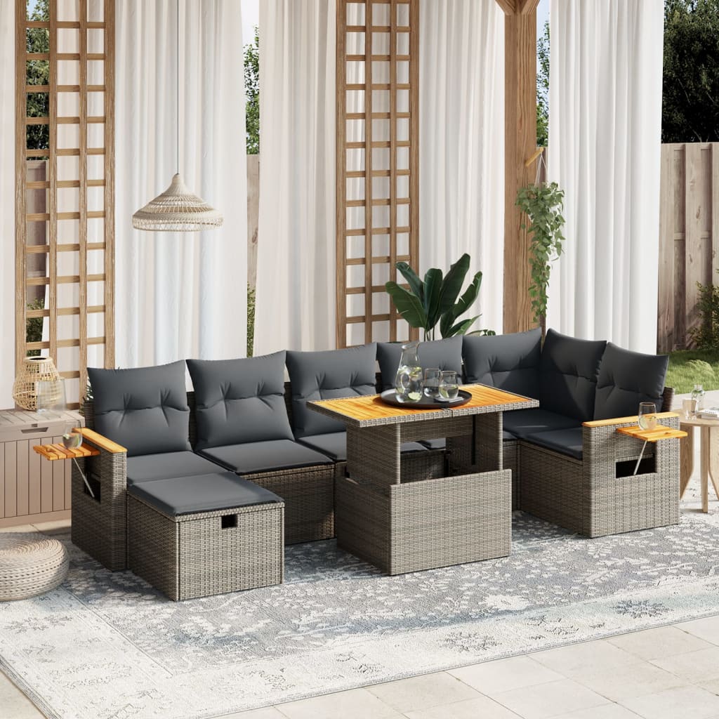 vidaXL 8-tlg. Garten-Sofagarnitur mit Kissen Grau Poly Rattan