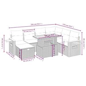 Vrtna sedežna garnitura 8-delna z blazinami črn poli ratan - slika 4