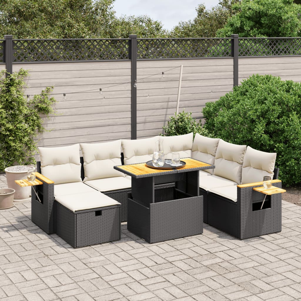 vidaXL 8-tlg. Garten-Sofagarnitur mit Kissen Schwarz Poly Rattan