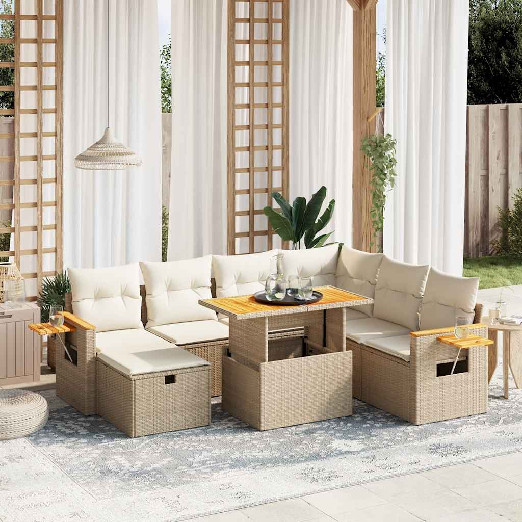 vidaXL 8-tlg. Garten-Sofagarnitur mit Kissen Beige Poly Rattan