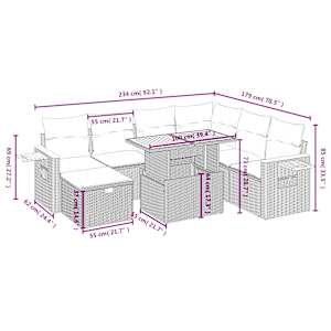 Vrtna sedežna garnitura 8-delna z blazinami bež poli ratan - slika 4