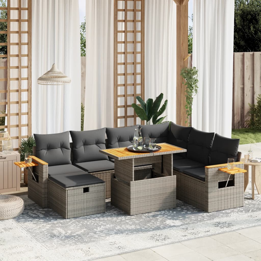 vidaXL 8-tlg. Garten-Sofagarnitur mit Kissen Grau Poly Rattan