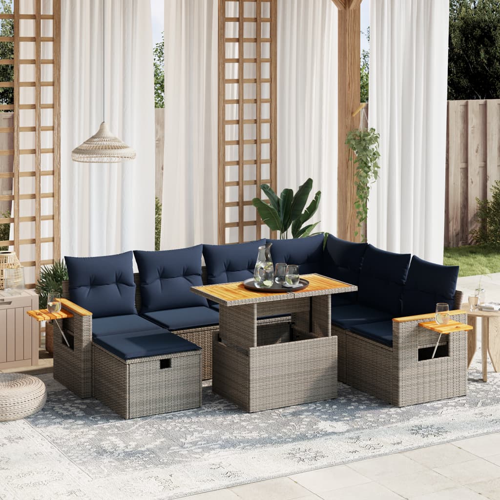 Set de sofás de jardín 8 pzas con cojines ratán sintético gris