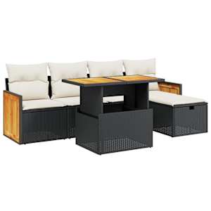 Vrtna sedežna garnitura 6-delna z blazinami črna poli ratan - slika 2