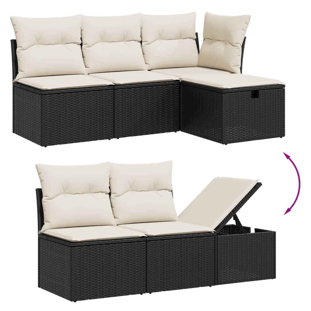 Set mobilier de grădină cu perne, 6 piese, negru, poliratan 3276241 - imagine 4