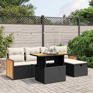 Vrtna sedežna garnitura 6-delna z blazinami črna poli ratan