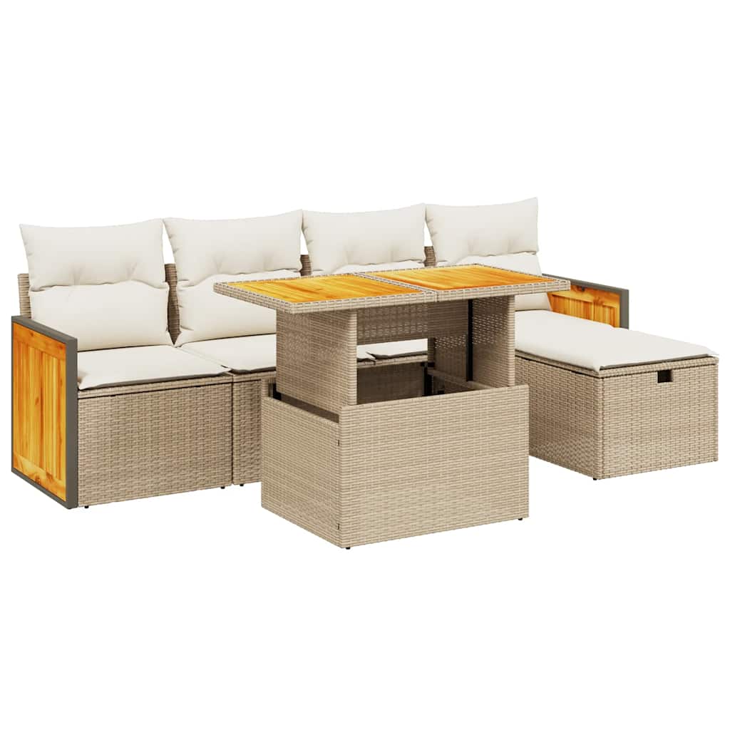 Thumbnail - vidaXL 6-tlg. Garten-Sofagarnitur mit Kissen Beige Poly Rattan