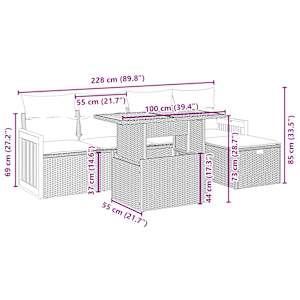 Vrtna sedežna garnitura 6-delna z blazinami bež poli ratan - slika 4
