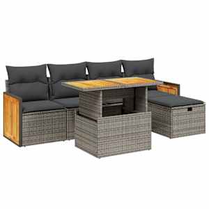 Vrtna sedežna garnitura 6-delna z blazinami siv poli ratan - slika 2