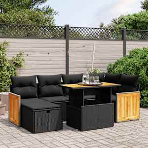 Vrtna sedežna garnitura 7-delna z blazinami črn poli ratan