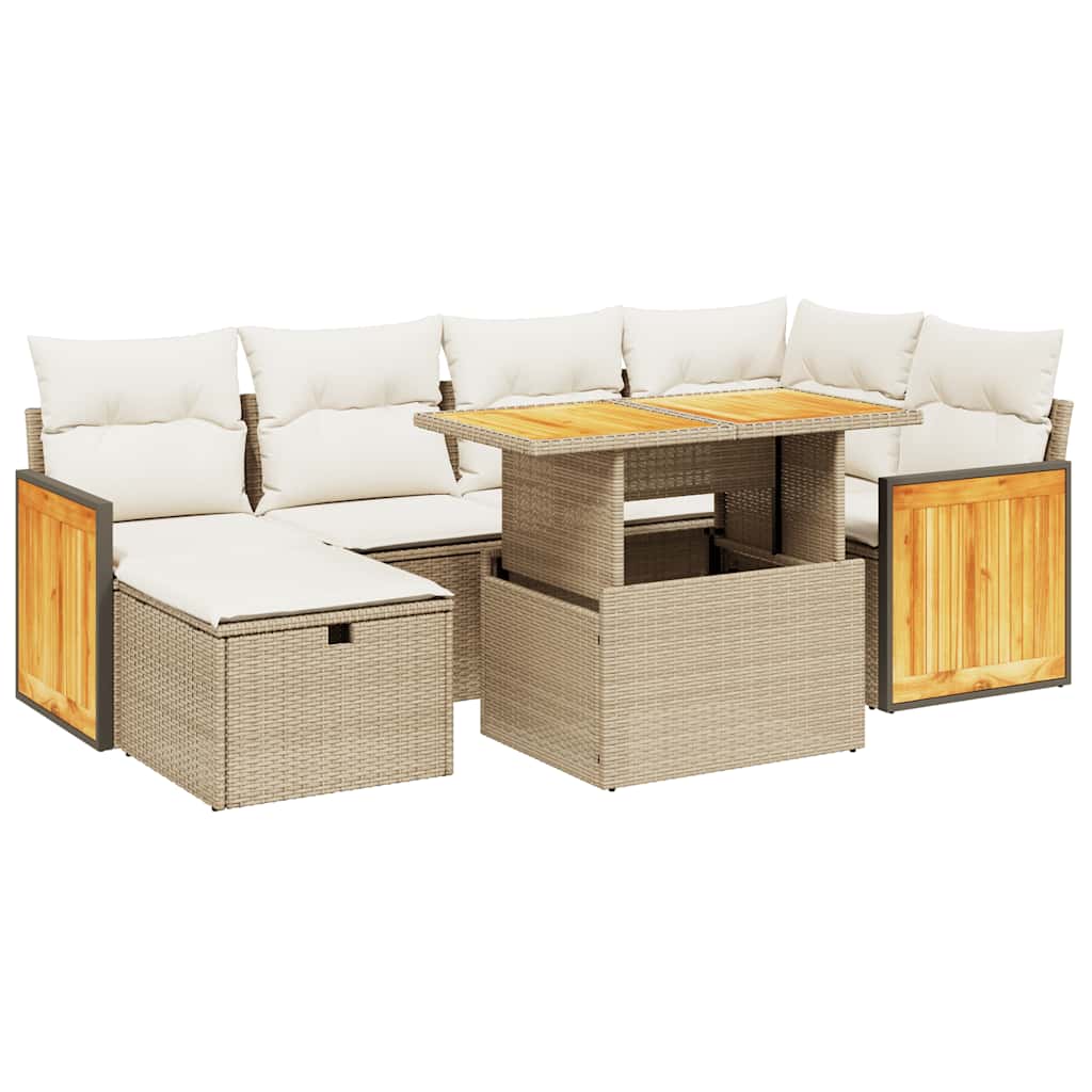 Thumbnail - vidaXL 7-tlg. Garten-Sofagarnitur mit Kissen Beige Poly Rattan