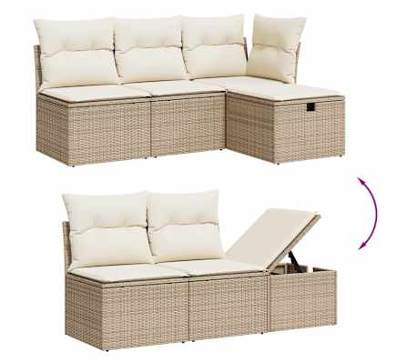 vidaXL 7-tlg. Garten-Sofagarnitur mit Kissen Beige Poly Rattan