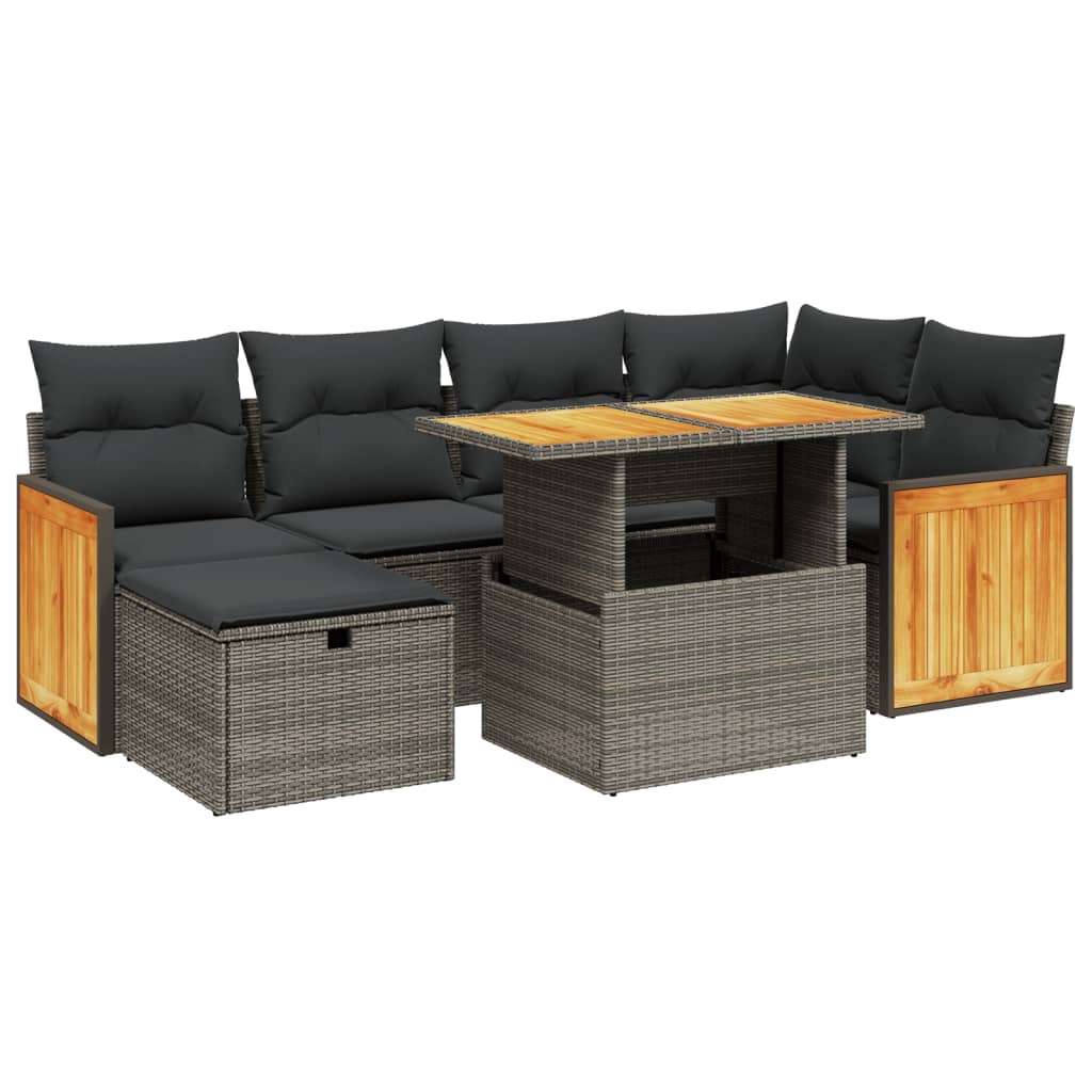 Thumbnail - vidaXL 7-tlg. Garten-Sofagarnitur mit Kissen Grau Poly Rattan