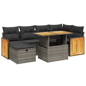 Vrtna sedežna garnitura 7-delna z blazinami siv poli ratan - slika 2