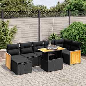 Vrtna sedežna garnitura 8-delna z blazinami črn poli ratan