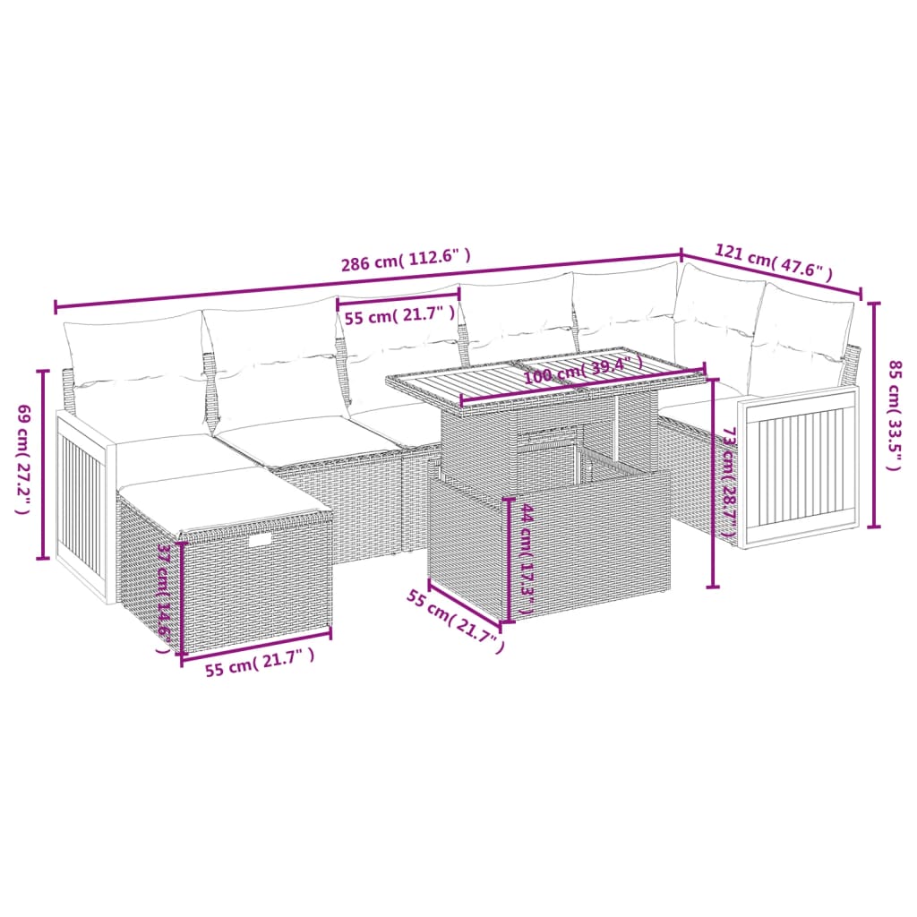 Set mobilier de grădină cu perne, 8 piese, negru, poliratan 3276255 - imagine 4