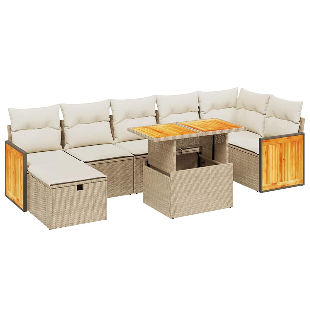 Thumbnail - vidaXL 8-tlg. Garten-Sofagarnitur mit Kissen Beige Poly Rattan