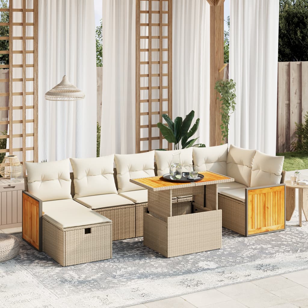 vidaXL 8-tlg. Garten-Sofagarnitur mit Kissen Beige Poly Rattan