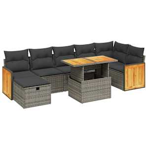 Vrtna sedežna garnitura 8-delna z blazinami siv poli ratan - slika 2