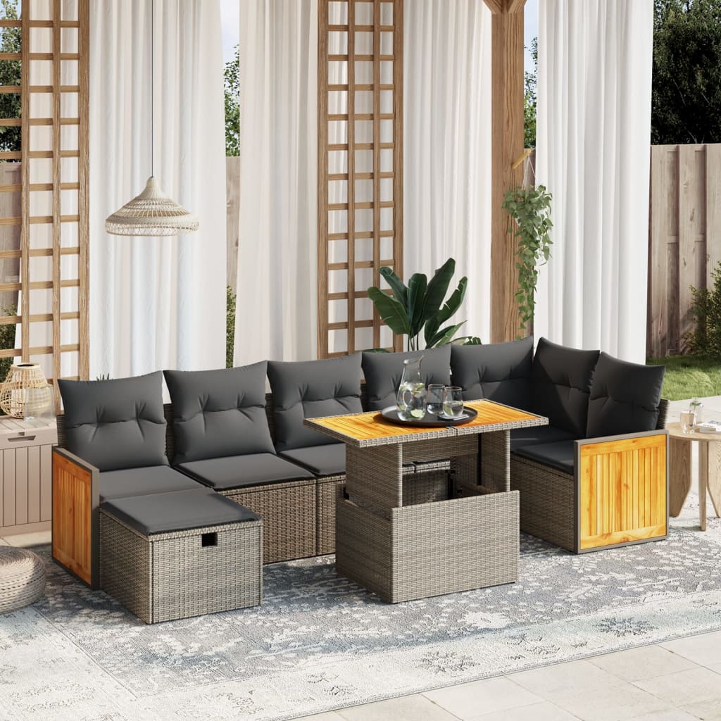 vidaXL 8-tlg. Garten-Sofagarnitur mit Kissen Grau Poly Rattan