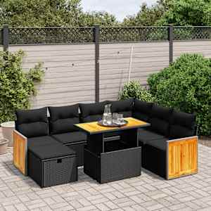 Vrtna sedežna garnitura 8-delna z blazinami črn poli ratan