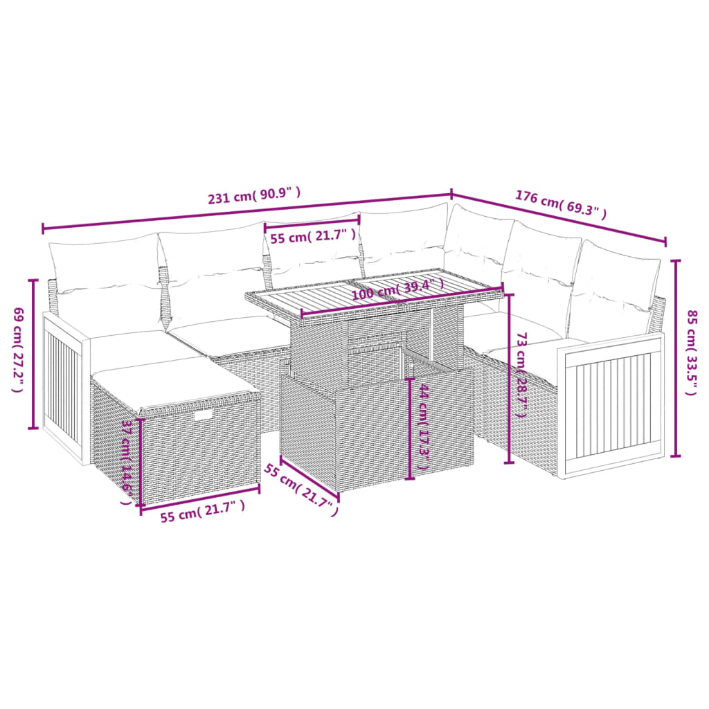 Set mobilier de grădină cu perne, 8 piese, negru, poliratan 3276262 - imagine 4