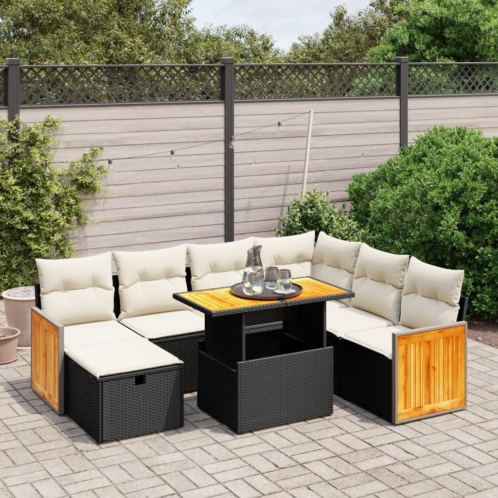 vidaXL 8-tlg. Garten-Sofagarnitur mit Kissen Schwarz Poly Rattan