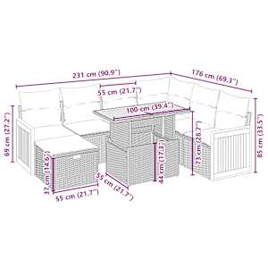Vrtna sedežna garnitura 8-delna z blazinami bež poli ratan - slika 4