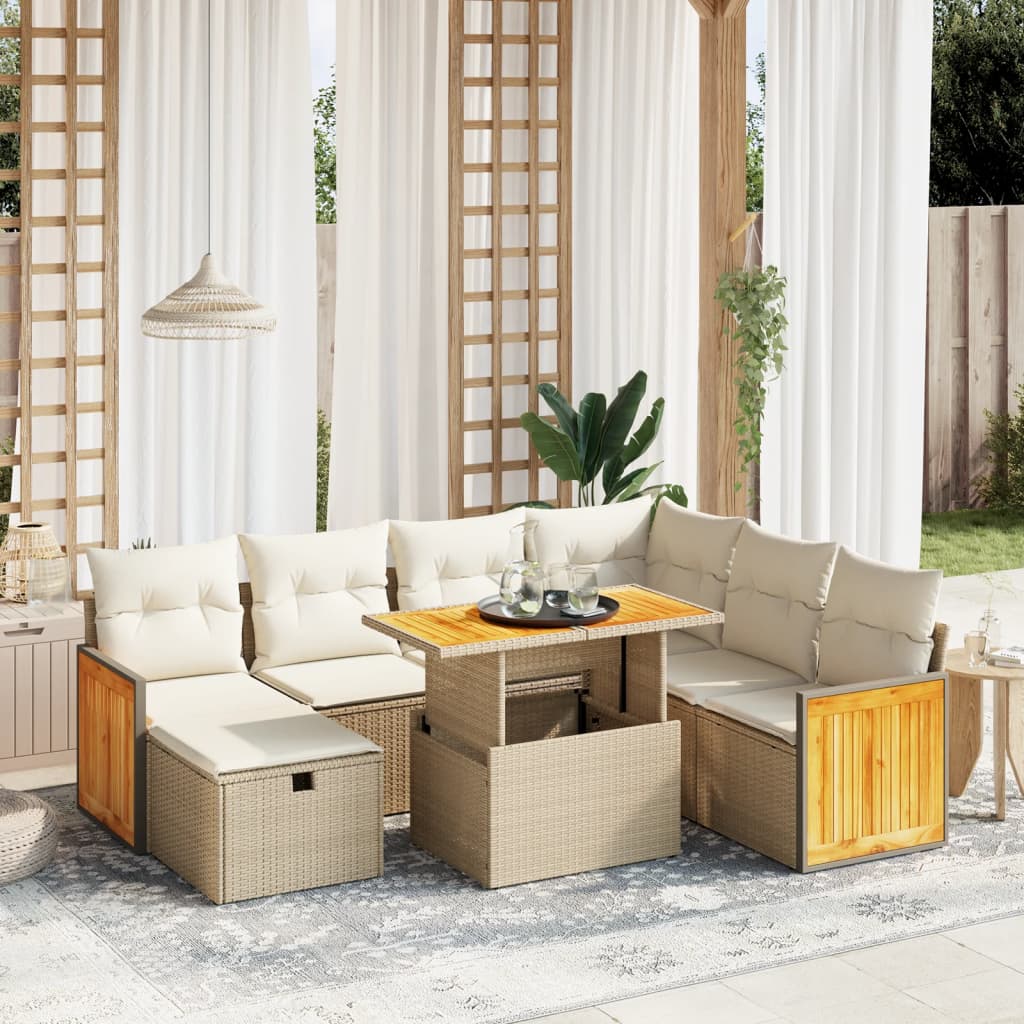 vidaXL 8-tlg. Garten-Sofagarnitur mit Kissen Beige Poly Rattan