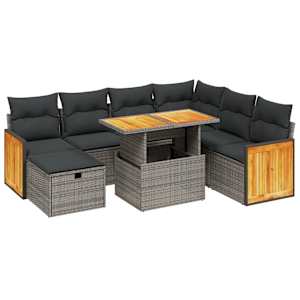 Vrtna sedežna garnitura 8-delna z blazinami siv poli ratan - slika 2