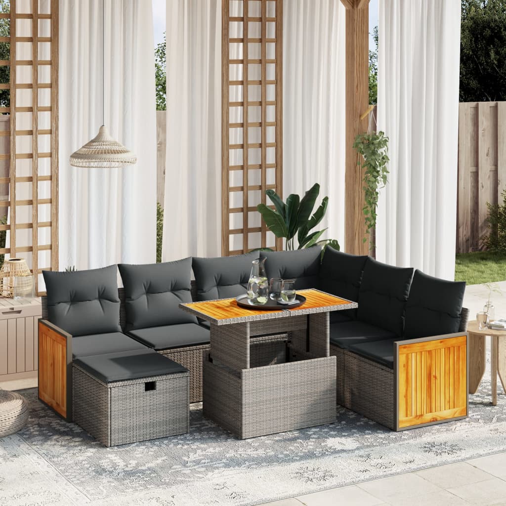 vidaXL 8-tlg. Garten-Sofagarnitur mit Kissen Grau Poly Rattan