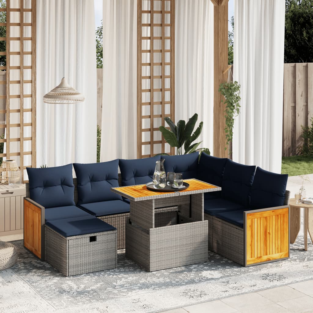 Set de sofás de jardín 8 pzas con cojines ratán sintético gris