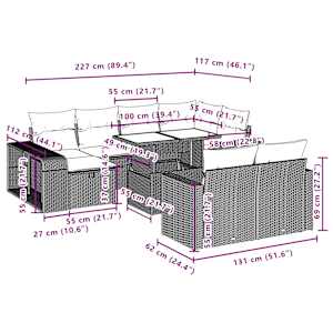 Vrtna sedežna garnitura 11-delna z blazinami črn poli ratan - slika 13