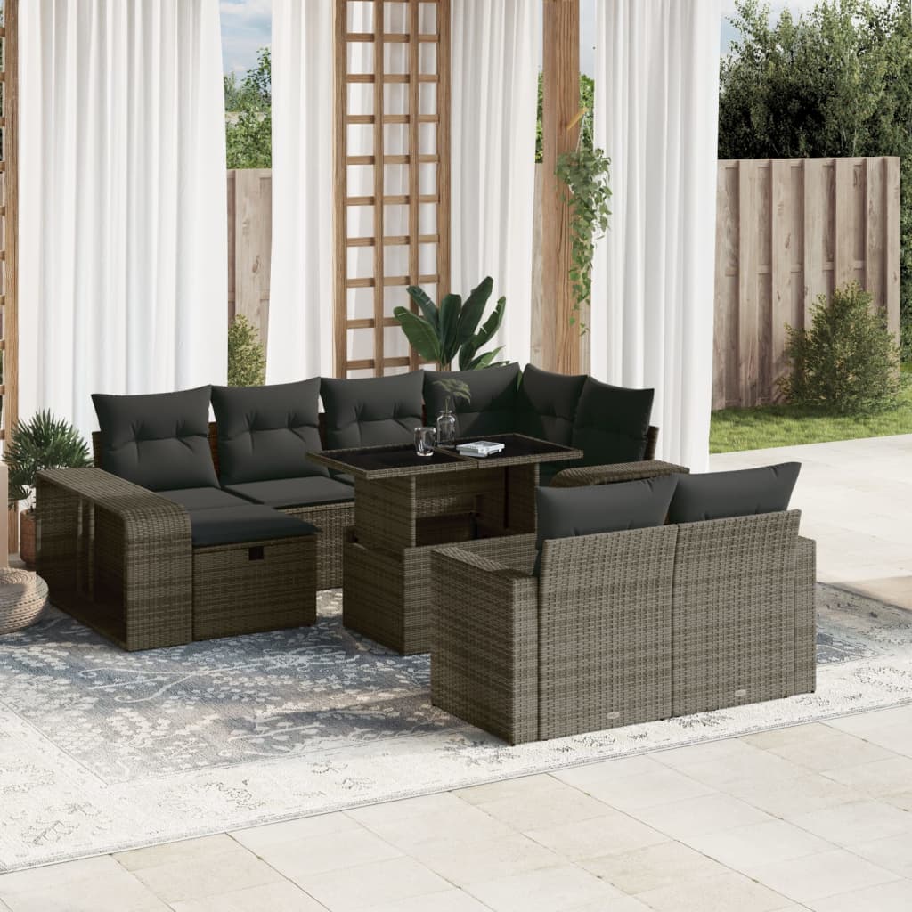 vidaXL 11-tlg. Garten-Sofagarnitur mit Kissen Grau Poly Rattan