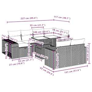 Vrtna sedežna garnitura 11-delna z blazinami rjava poli ratan - slika 13