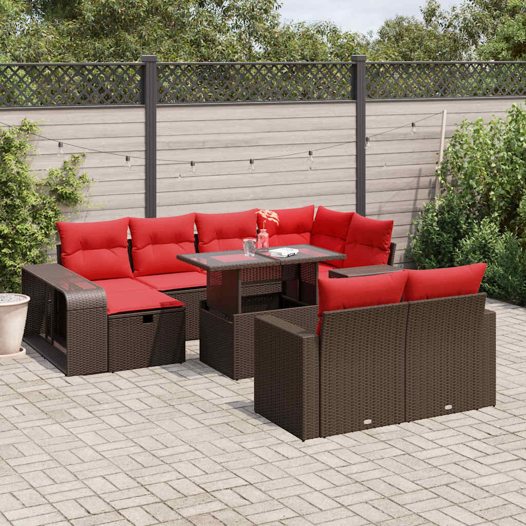 11 Piece Patio Sofa Set with Cushions Brown Poly Rattan