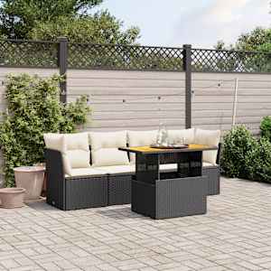 Vrtna sedežna garnitura 5-delna z blazinami črn poli ratan