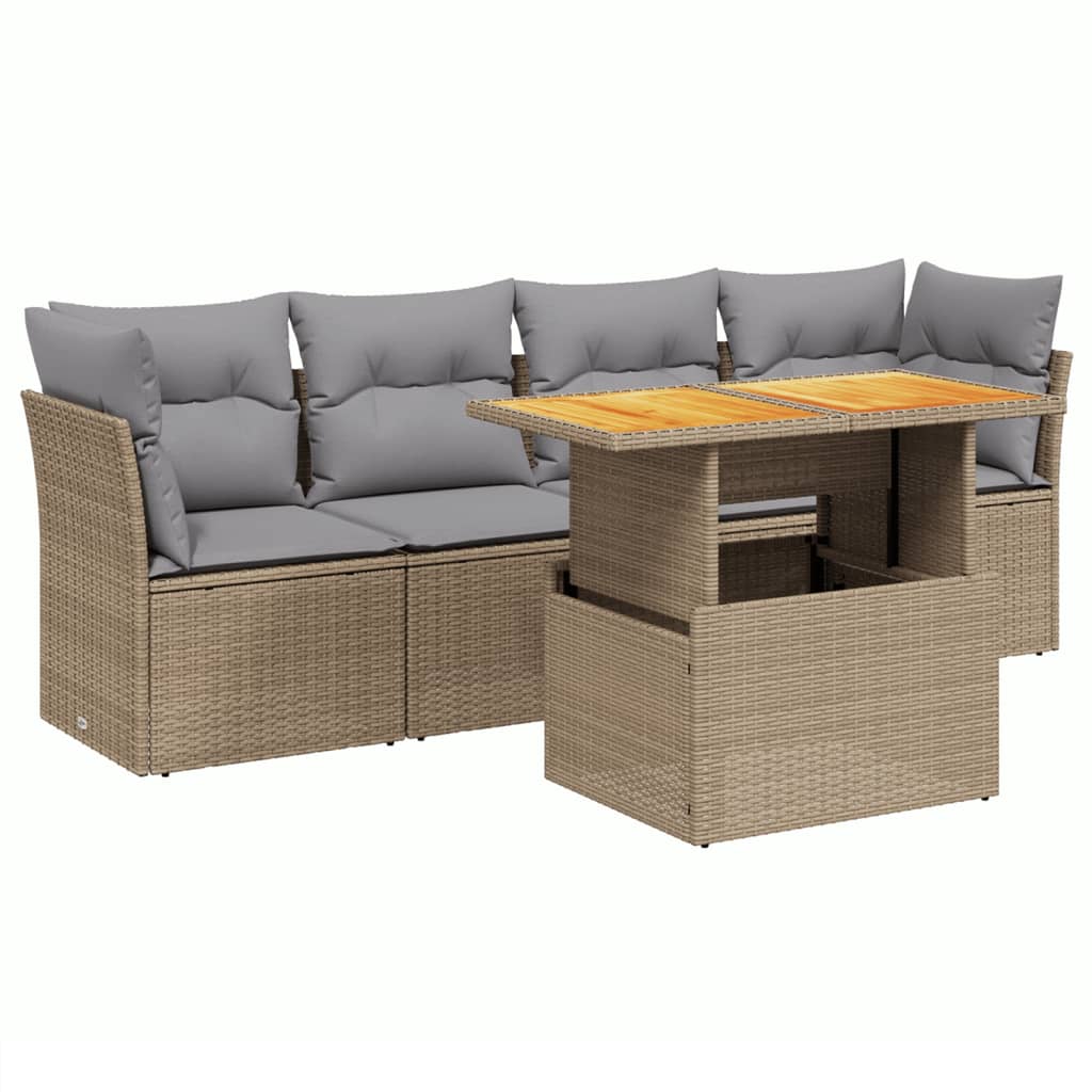 Thumbnail - vidaXL 5-tlg. Garten-Sofagarnitur mit Kissen Beige Poly Rattan