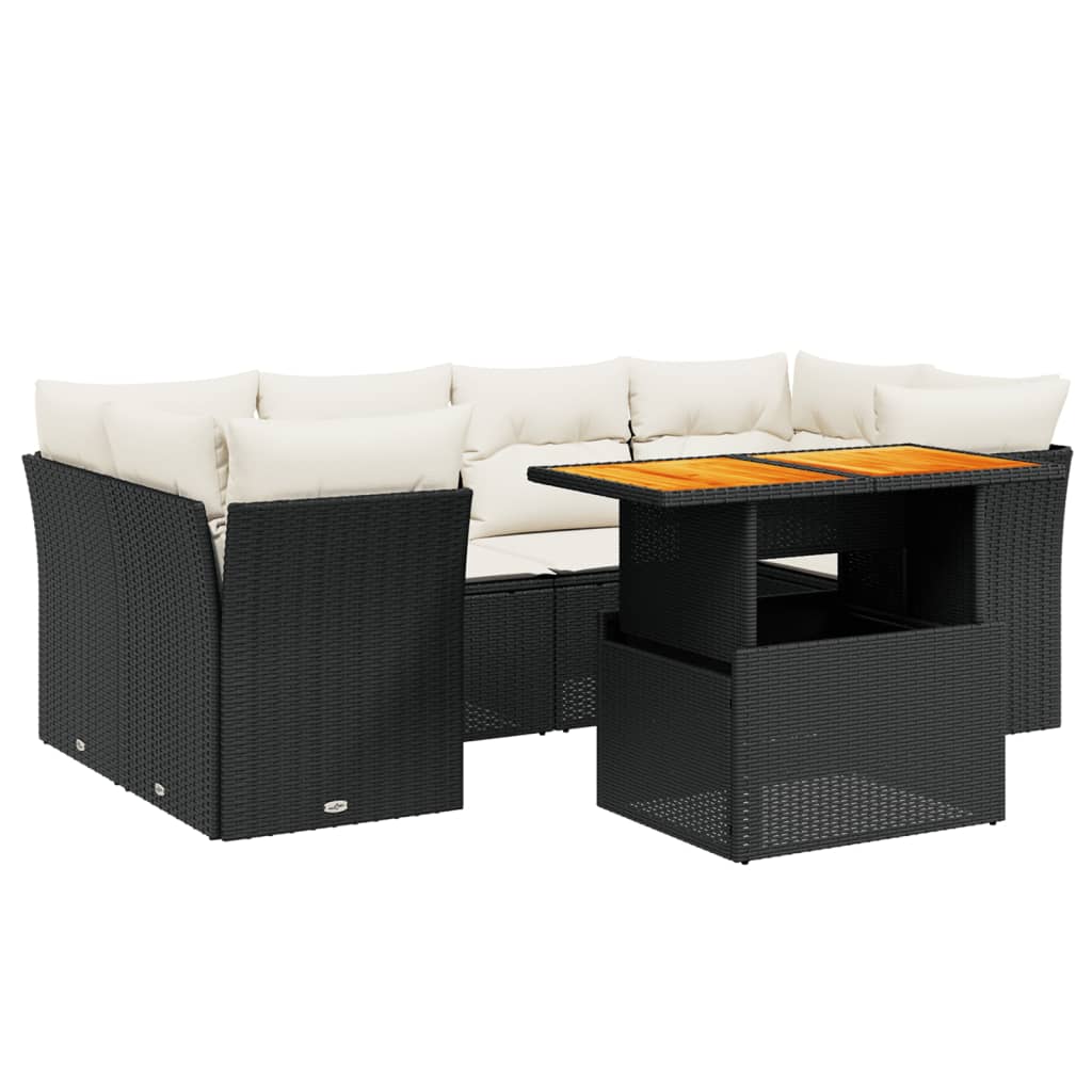 Thumbnail - vidaXL 7-tlg. Garten-Sofagarnitur mit Kissen Schwarz Poly Rattan